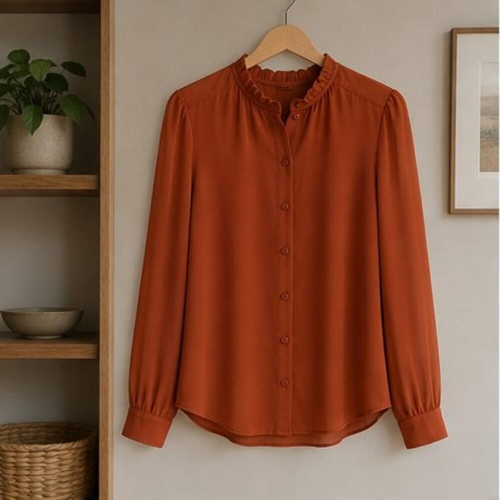 Rust Ruffle Collar Blouse